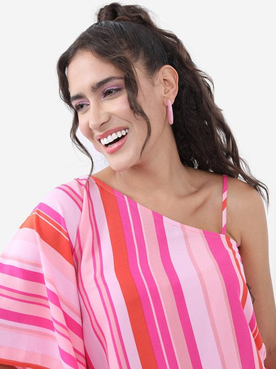 Pink Candy Striped One Shoulder Top
