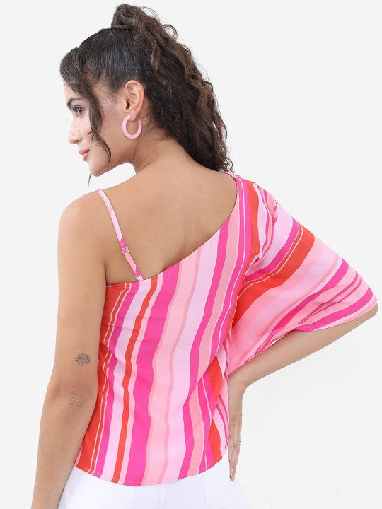 Pink Candy Striped One Shoulder Top