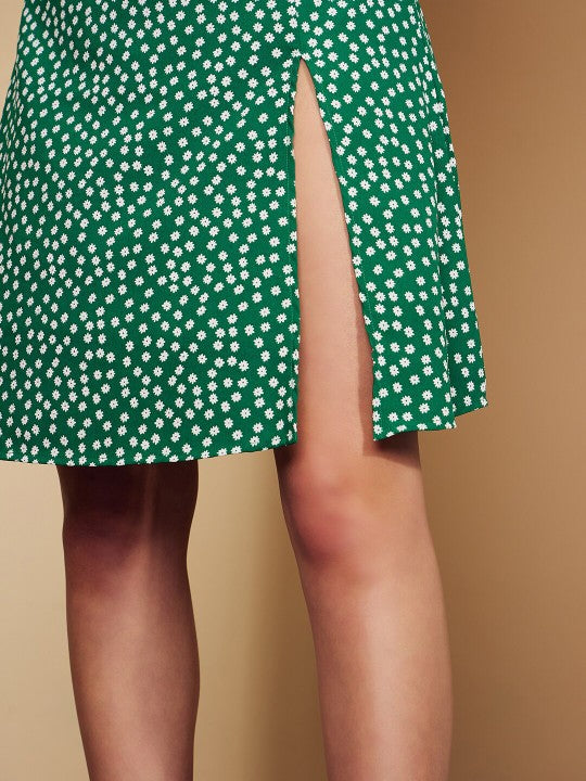 Women Green Floral Printed High Rise Knee Length Pencil Skirt