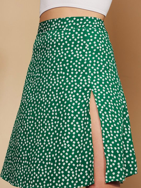Women Green Floral Printed High Rise Knee Length Pencil Skirt