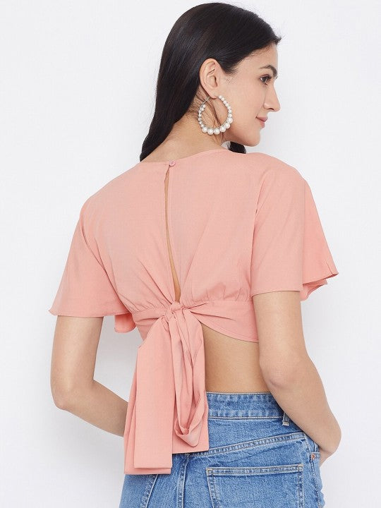 Women Pink Solid Wrap Top