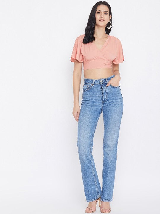 Women Pink Solid Wrap Top