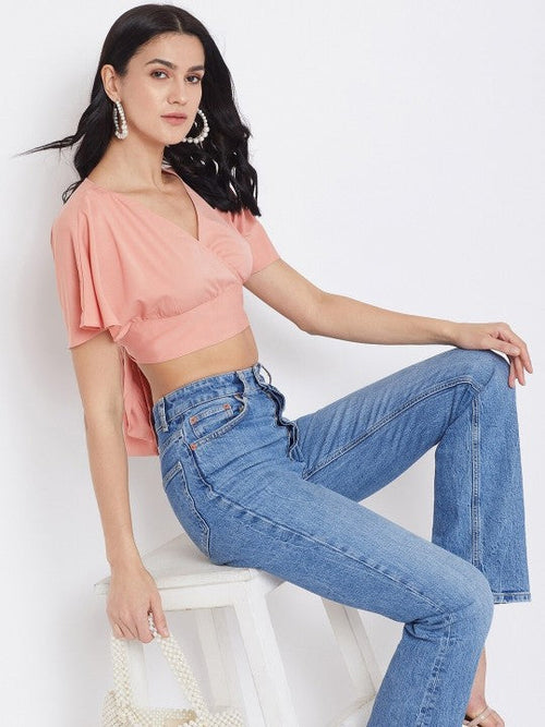 Women Pink Solid Wrap Top