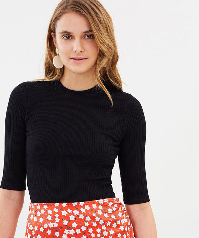 Black Ribbed Long Sleeve Top with Skirt.