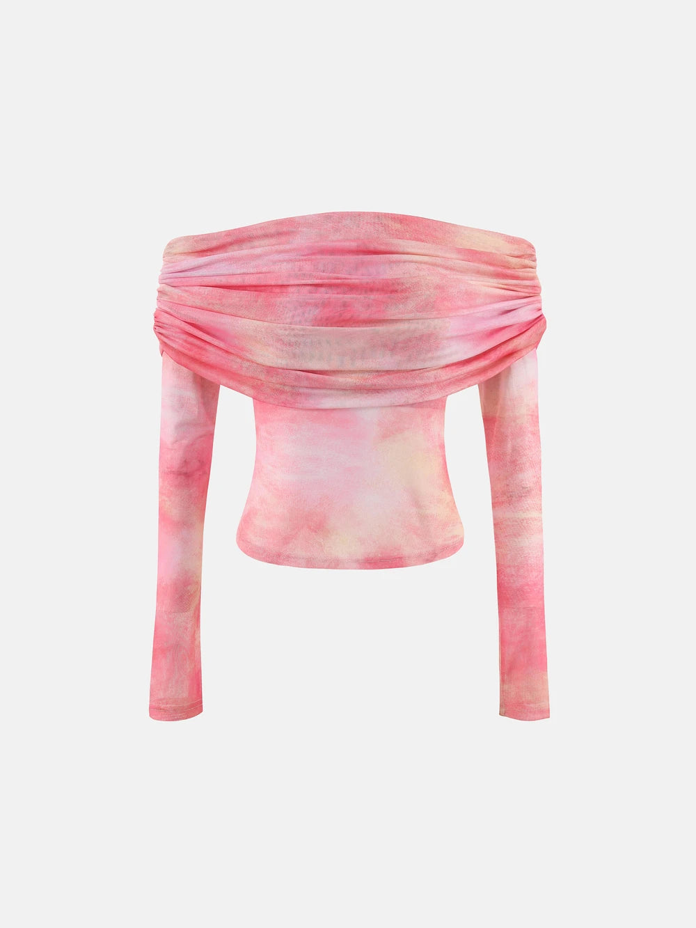 Off-Shoulder Printed Mesh Top