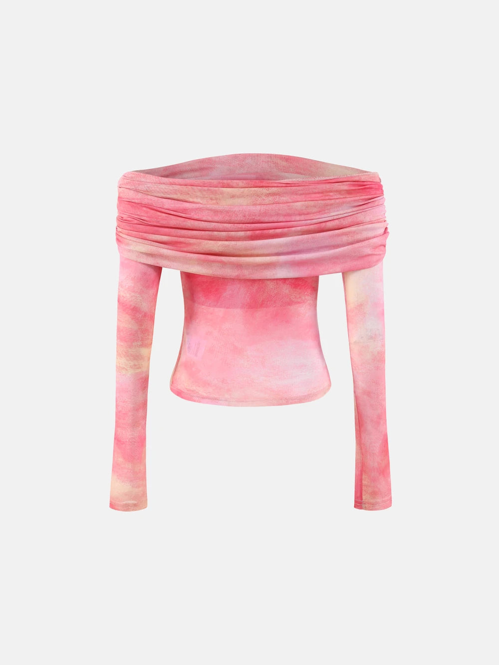 Off-Shoulder Printed Mesh Top