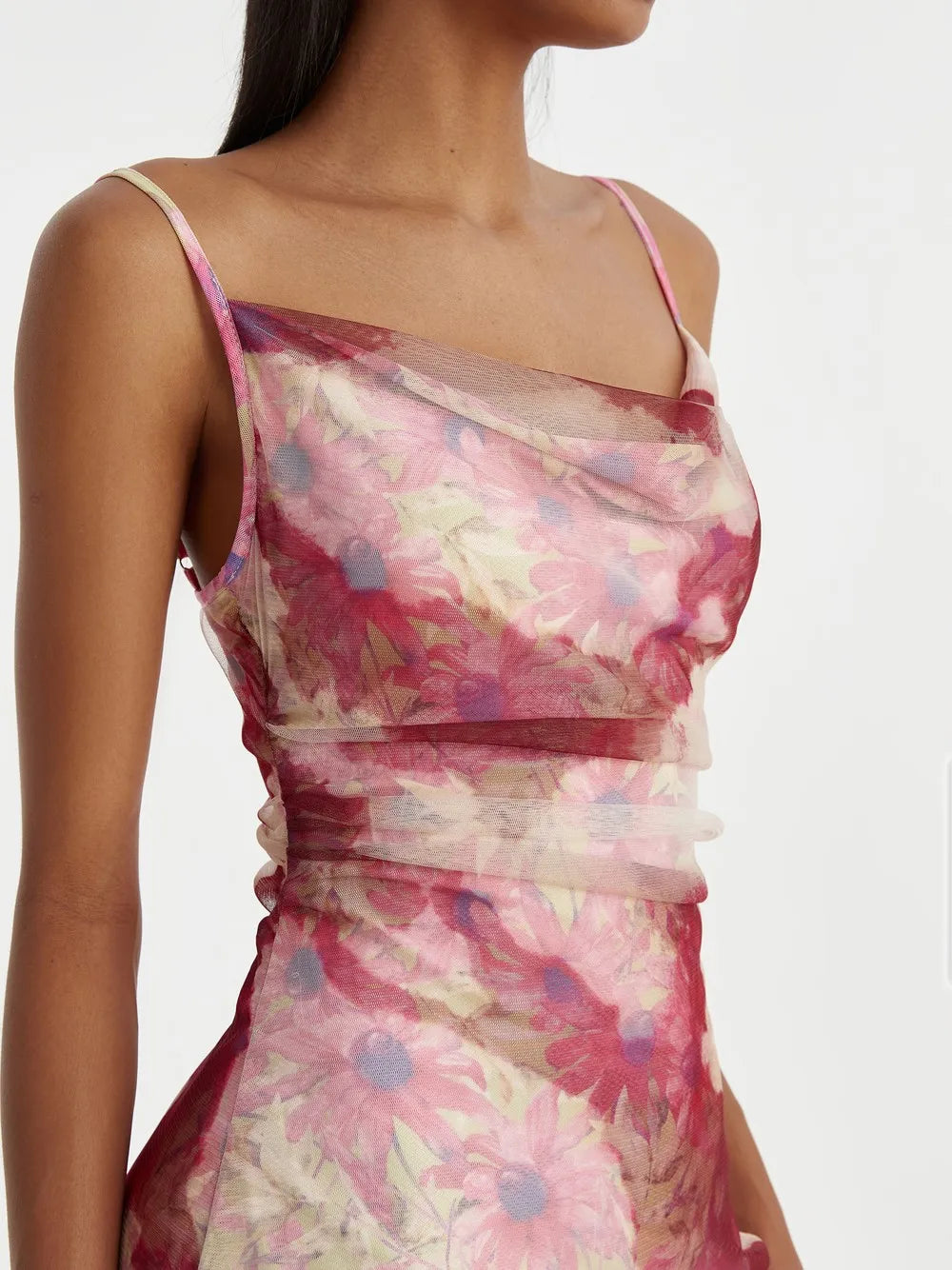 Double Layer Printed Mesh Cami Dress